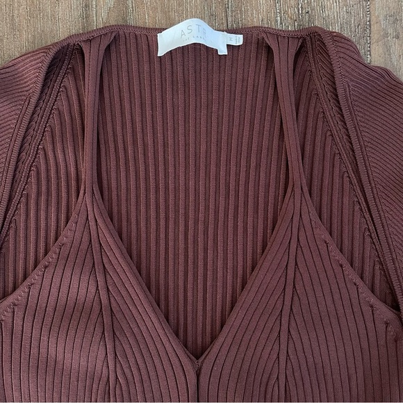 ASTR The Label | Brown Ribbed Knit Long Sleeve Maxi Bodycon Cut Out Dress M - Picture 7 of 10